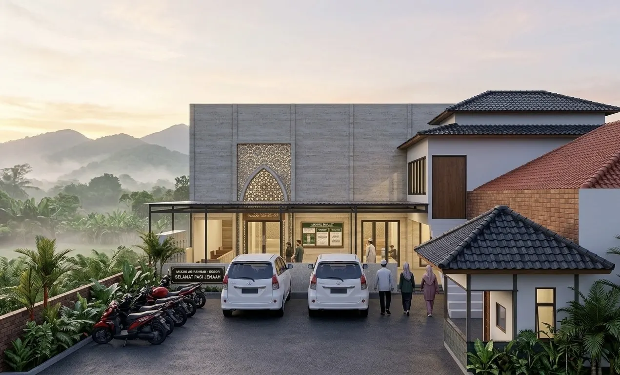 Masjid dan balai komunitas dengan ornamen kaligrafi dan pendopo (1)